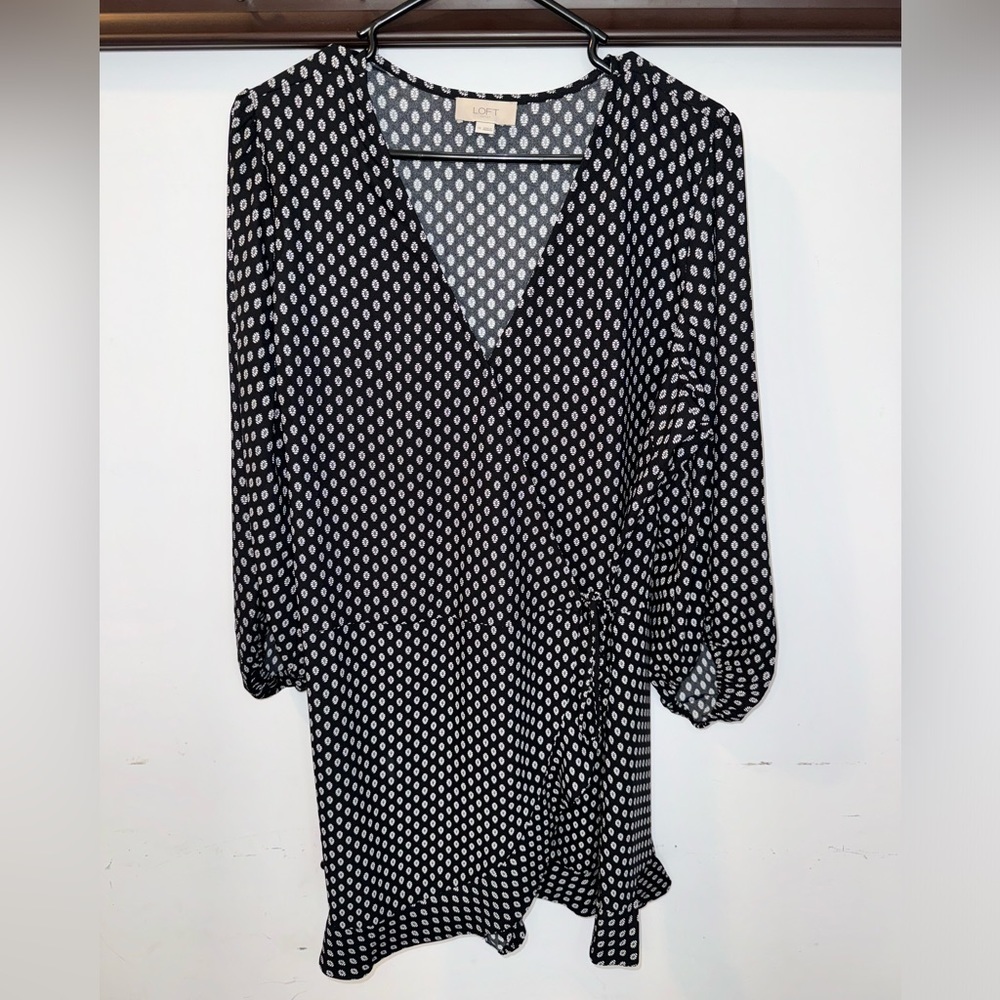 Loft Outlet Women's Black Wrap Dress V-Neck Boho Mini Size 14